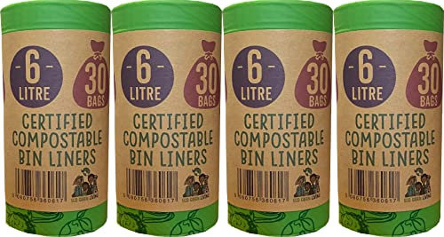 Eco Green Living 6 Litre Bin Liners, Plastic Free, Strong and Leak Proof Refuse Sacks, Large Bin Bags for Food Waste and Kitchen Bin, Tie Handle Garbage Bags, 30 Bags