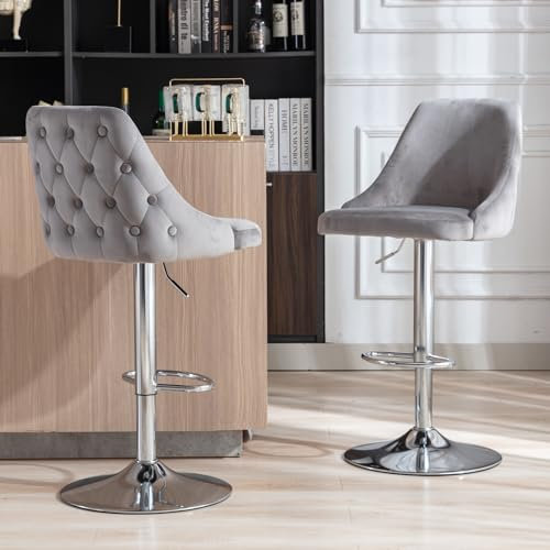 chairus 2er Set Barhocker Drehbar Küche Samt Barstuhl Thekenhocker Höhenverstellbar Armlose Bistrohocker Hohe Hocker Esszimmer (Grau)