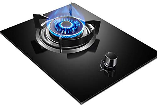 IBOWZ Placa de Gas Estufa De Gas De 4,5 KW, Quemador De Wok De Vidrio Negro, Perillas Encimera De Gas Encimera De Gas Incorporada, para Cocina Casera De Mesa/Cocina Individual Integrada [Clase De