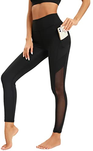 Dmwhsy Leggings da Allenamento in Rete da Donna con Tasche Laterali Allenamento per Il Controllo della Pancia Leggings da Corsa Pantaloni da Yoga a Vita Alta
