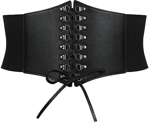 WHIPPY Damen Korsett Gürtel Breiter Schnürgürtel elastischen Taille Gürtel Schnürkorsett gebundener für Kleid Shirt Cosplay Kostüm，schwarz 73cm