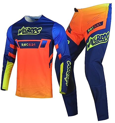 Willbros Jersey und Hose Set Anzug Motocross Offroad MX Enduro MTB Motorrad Mountainbike Erwachsener Orange Blau (Jersey XL Pants 36)
