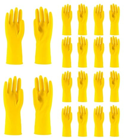 HOMESHOPA Medium Yellow Rubber Gloves, 10 Pairs - Non Slip Kitchen Dishwashing Gloves with Cotton Lining, Flexible Long Sleeves, Reusable Waterproof