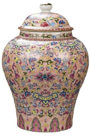 Folpus Ceramic Tea Canister Tin Porcelain Ginger Jar Pink Organizer Temple Jar for Entrance Housewarming Wedding Fireplace Desktop