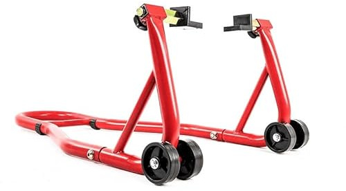 Soporte elevador de motocicleta de taller con soportes para rueda trasera con patines (enchufe bajo brazo oscilante) - Rojo