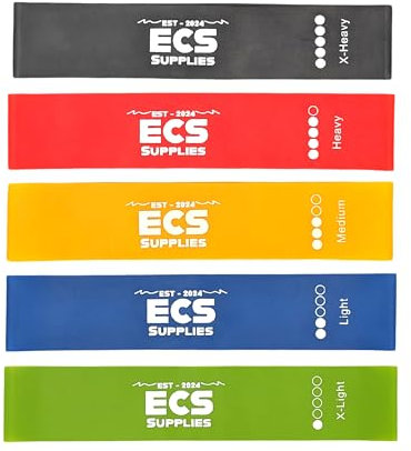 ECS Supplies Resistance Bands, Exercise Bands, Loop Bands [Set of 5 Bands], Resistance for all Fitness Levels and needs Women and Men