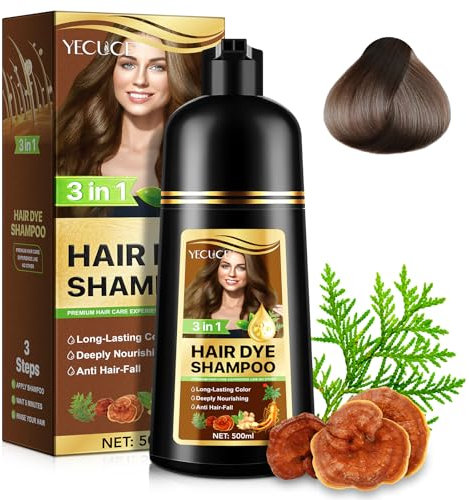 Shampoing pour teinture capillaire, shampoing colorant capillaire instantanée naturelle 3 en 1, shampoing pour teinture capillaire longue durée, 100% couverture, 500 ml (Dark Coffee)