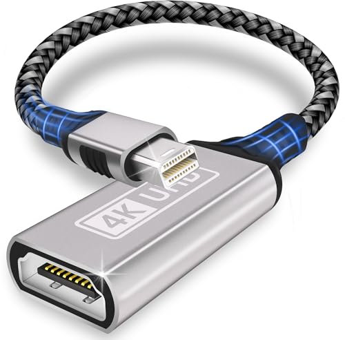 Mini DisplayPort to HDMI 4K Adapter - Vergoldet Nylon Geflochtene Hülle Aluminium Thunderbolt 1/2 Kompatibel mit MacBook Pro, Macbook Air, iMac, Surface Pro, XPS