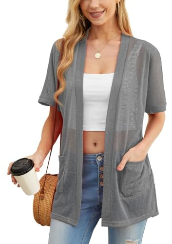 PrinStory Womens Lightweight Cardigan Long Sleeve Open Front Cardigans V Neck Lightweight Outerwear With Pocket