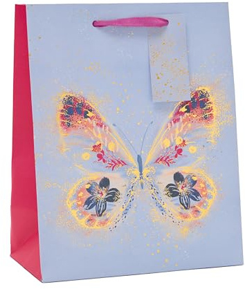UK Greetings | Medium Gift Bag | Party Bags for Presents | Birthdays/Weddings/Mother's Day | Pretty Butterfly Design | 22.8 x 19 cm
