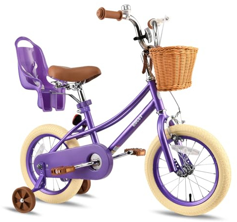 RULLY Vélo Enfant 12 Donna pour Fille 2-3 Ans – avec Petites Roues et Panier – Style Rétro Violet