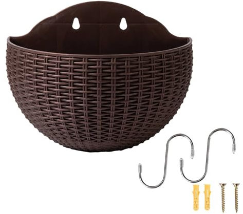 Macetas Colgantes para Colgar En La Pared,Macetas Semicirculares Modernas De Ratán para Montar En La Pared,macetas Colgantes De PláS Tico con Orificio De Drenaje Y Ganchos para Valla, Balcón, Terraza