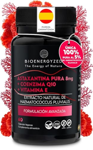 Astaxantina Pura 100% Naturale ad Alto Dosaggio | Unico con 3 Antiossidanti in Dosi Massime: 8mg di Astaxantina reale per Capsula + 100mg Q10 + Vitamina E | Formulato e Prodotto in Europa | 60 Capsule
