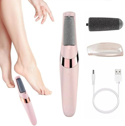 BAAQII Wiederaufladbarer elektrischer Fußschleifer Peeling Maschine, Automatischer Fuß Hornhautentferner Füße Harte Haut Entferner Pediküre Werkzeug mit 2 Rollen 2 Geschwindigkeit LED-Licht
