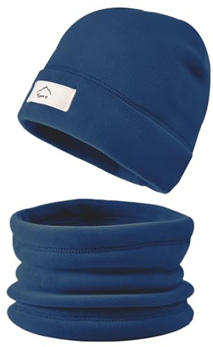 crazy bean Cappello e Scaldacollo Bambino Ragazzo in Pile Termico Set Berretto e Sciarp Calda Ragazza Imbottita Invernale Blu scuro