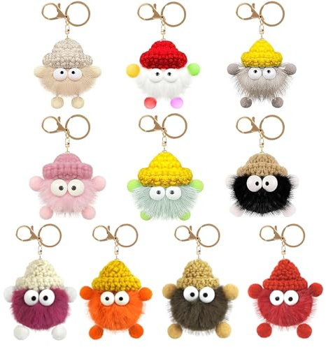 PEAKTOP 10 Pièces Doux Porte Clef Pompon Avec Porte-Clés, Porte-CléS En Pompon Animal Mignon, Femmes Porte-Clés En Peluche Pour CléS Gobelet Sac à Main Sac à Dos Décoration