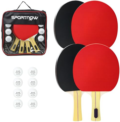 SPORTNOW Table Tennis Rackets Bats Portable Table Tennis Set Storage Case | 8 Balls, Indoor/Outdoor Games