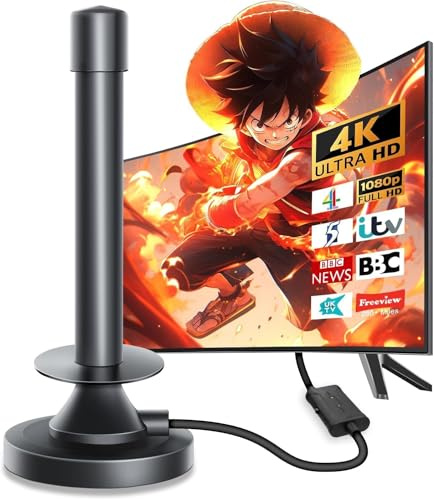 TV-antenn, digital inomhus TV-antenn för smart TV med signalförstärkare, digital TV-antenn för Freeview 680+ mil långdistans stöd, 4K 1080P HD lokala kanaler och 5,5 m HD-kabel (M-svart)