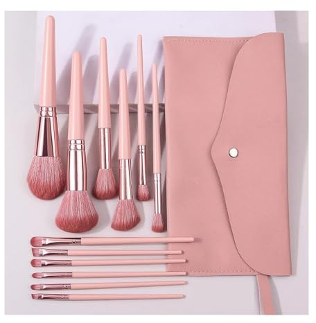 Makeupborstset 13 st sminkborstset levereras med ett bärbart kuvert, väska, rouge, löst puder och eyelinerborste