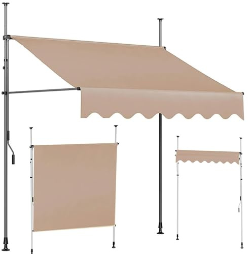 Justerbar upprullad balkongsolskydd, 215–310 cm, ingen borrning, väderbeständigt regnskydd för trädgård och uteplats, passar 200–400 cm bredd, enkel kläminstallation, UV-skydd