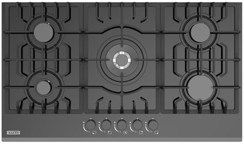 Empava 36 Bulit-in Tempered Glass Gas Cooktops 5 Italy Imported Sabaf Burners Stove Tops, 36 Inch, Black