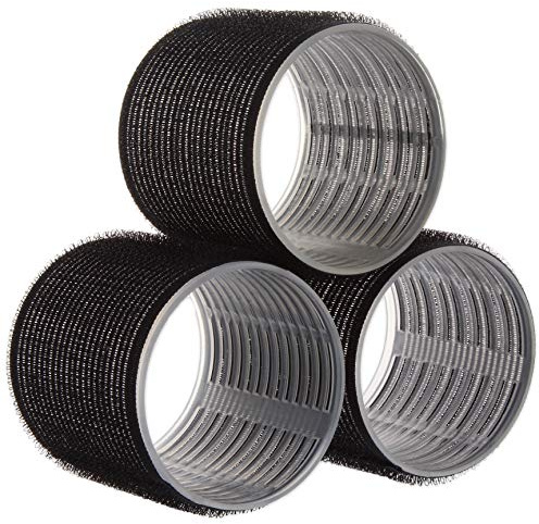 White Hinge Limited Large Hair Rollers X3 Self Grip 60mm Hook and Loop Curlers Black and Grey
