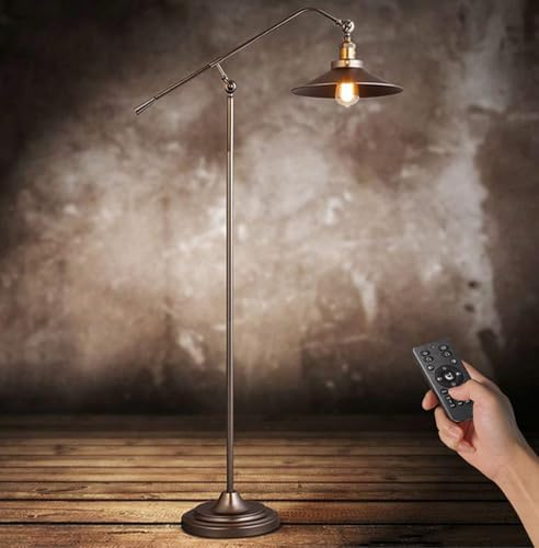 HMAKGG Golvlampa vardagsrum vintage industriell golvlampa, fjärrkontroll | Dimbar LED-vardagsrum i metall, E27, 3000K–6000K, 30/60 min timer och fotbrytare för läsning, kontor