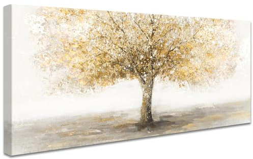Groß Gelber Herbstbaum Mit Rahmen Leinwand Bilder Kunstdrucke Wandkunst Bild auf Leinwand Malerei Poster Foto Bild Leinwandbilder Abstrakte Moderne Wandbilder Wohnzimmer Schlafzimmer Wanddeko 50x120cm