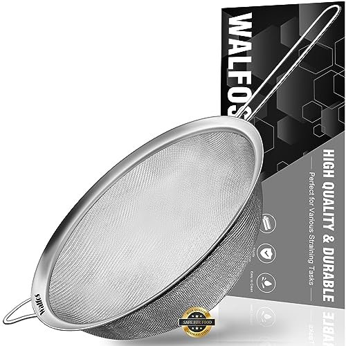 Walfos Fine Mesh Strainers, Premium Stainless Steel Colanders and Sifters, with Reinforced Frame and Sturdy Handle, Perfect for Sift, Strain, Drain and Rinse Vegetables, Pastas and Tea(24cm