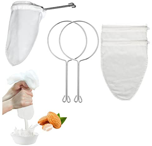 ‌2 Pack Nut Milk Bags, Extra Fine Mesh Strainer Bags - Reusable Cheesecloth for Almond Milk, Juicing, Cold Brew Coffee, Jelly, Honey & Berry Seeds