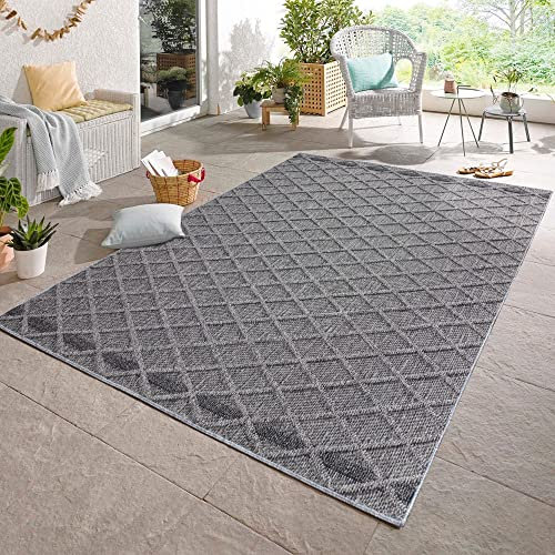 Carpetsale24 In- & Outdoor Teppich Wetterfest 160x230 cm Sisal Optik Grau - Teppich Waschbar, Wasserfest, Pflegeleicht und Flachgewebe - Ideal für Balkon, Garten, Terrasse und als Küchenteppich
