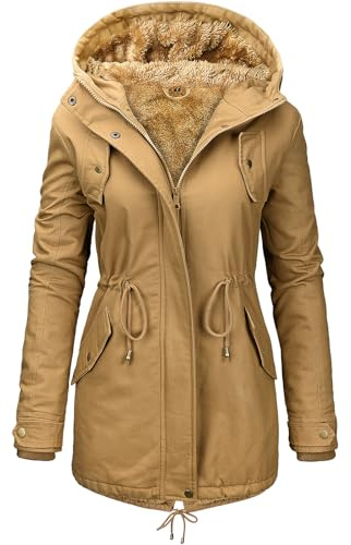 Vancavoo Womens Parka Winter Coats Hooded Coat Fleece Lined Jacket Ladies Arctic Velvet Outdoor Warm Hoodies zip up Sweatshirt Windbreaker Hoodies Cotton Outwear with Pockets(Khaki,XL)