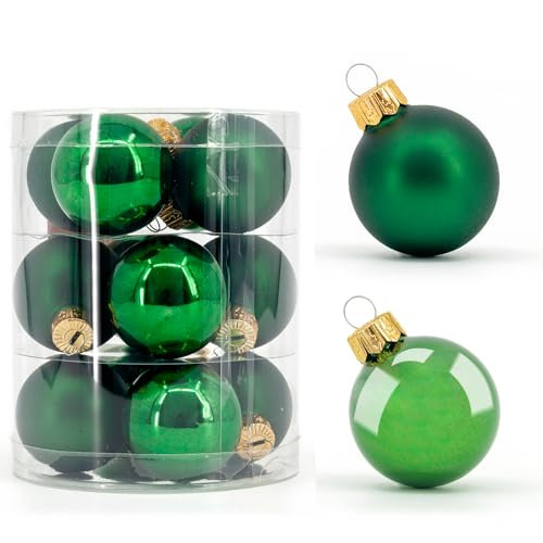 Weihnachtskugeln Glas 12 Stück 4cm Christbaumkugeln Christbaumschmuck Glaskugeln Traditionelles Grün glänzend + matt