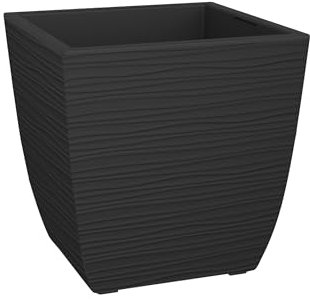 EDA Bac a Fleurs Carré Diva Stone 42 L - avec Bac Amovible - Extérieur ou Intérieur - Décor Vagues - 43,5 x 43,5 x H.44,2 cm