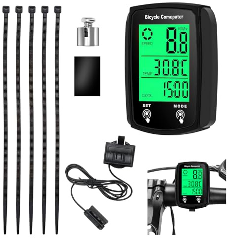 Vidacharmy Compteur Vélo, Compteur de vélo avec de Nombreuses 19 Fonctions Étanche IP54,Compteur Vélo De Vitesse De Vélo À Affichage Rétro-Éclairé pour débutants - Filaire