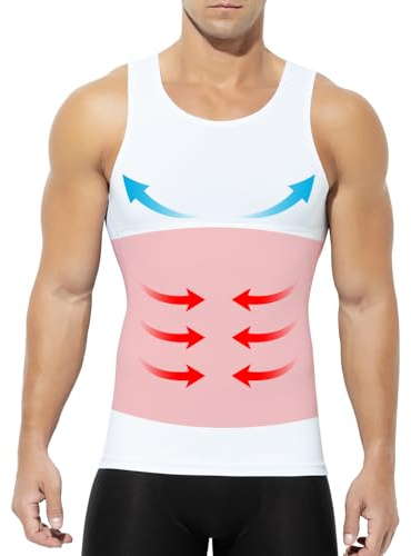 Mauro Kane Shapewear herr kompressionströja linne undertröja body shaper magkontroll figurformande kompressionströja, A2-vit, XXL