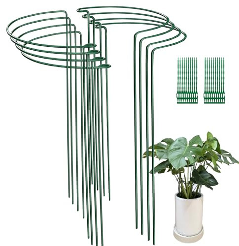 8pcs 25x60cm Jardin Plantes Support Pile Anneau Cage avec 20 Attaches de Plantes, métal Demi - Cercle Anneau végétal pour Pivoine, Hortensia, Tomate, Rose