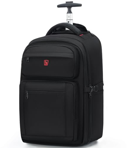 OIWAS Backpack with Wheels, 17.3 inch Rucksack on Wheels, Travel Rolling Backpack for Men Women Flight Approved, Trolley Suitcase Business College School Bag 40L Black