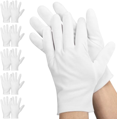 Einfa Guantes de Algodón - 5 Pares (10 Piezas) Cotton Gloves Blanco - M Media 23cm Guantes de Trabajo para Mujer Hombre - Work Gloves de Protección Mecanico