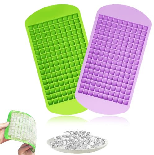 EAVUYIS 2 Pezzi Stampo Ghiaccio Silicone, Mini Ghiaccio Stampo,160 Cubetti Ghiaccio, Cucina, Bar, Bevande, Festa（Viola, Verde）