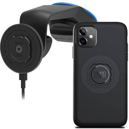 QUAD LOCK Soporte de Ventosa para Teléfono de Coche para Parabrisas/Salpicadero con Cabezal de Carga Inalámbrica mag V2 y Funda mag para iPhone 11