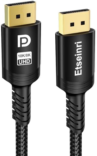 Etseinri DisplayPort Cable 240Hz 15M, DisplayPort Cable 8K 60Hz 4K 240Hz 165Hz 144Hz 120Hz, DP to DP Cord Support HDCP2.3 DSC1.2 HDR10 G-Sync & FreeSync Display Lead for Gaming Monitor PC HDTV