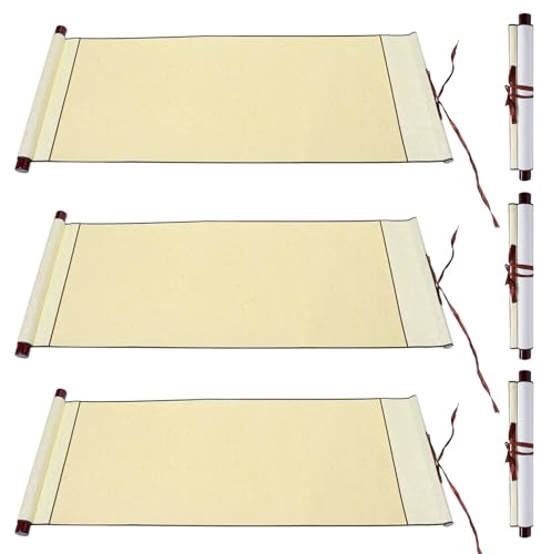 Keboyoe 3 stycken pappersrullar, tomma hängande 80 x 34 cm, stor skriftrulle, guld med band, kinesiskt rispapper, långt rullpapper, antikt för att beskriva, kalligrafi, skriva målning