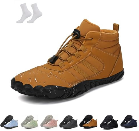 SPFPDD Winter Non-Slip & Waterproof Barefoot Shoes, Men Women Hike Winter Barefoot Boots, Comfortable Lightweight Wide Toe Box Warm Thickened Hiking Shoes(Brown,15 Women/13 Men)