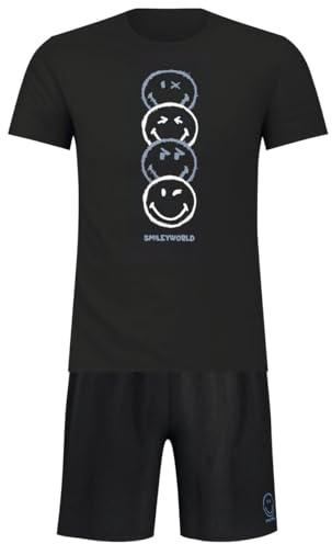 Athena Smiley X Athena 7q23 - Conjunto de Pijama para Hombre, Parte Superior Negra/Inferior Negra, M