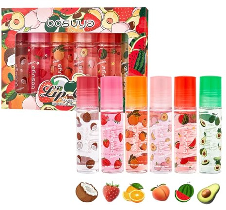 Ensemble de 6 Gloss à Lèvres Domality en Roll-On - Saveurs Fruitées - Soin des Lèvres Repulpant Transparent - Huile Hydratante pour les Lèvres - Cadeau pour Fête