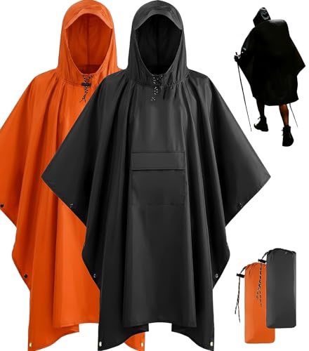 Stathmon 2 Pack Poncho Waterproof Adult - PU8000mm Reusable Rain Poncho