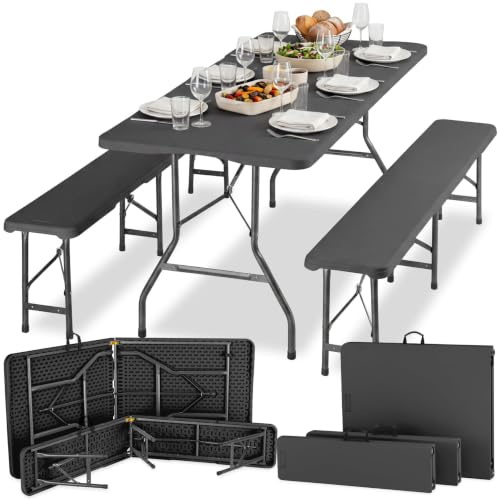 tectake® Set da tavolo da campeggio, in 3 pezzi, pieghevole, impermeabile
