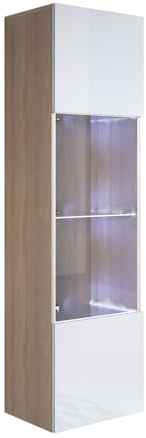 Meubles Bonitos Armoire suspendue Luke V6 en mélaminé brillant, couleurs chêne et blanc, 40 x 165 x 29 cm (l x H x P)
