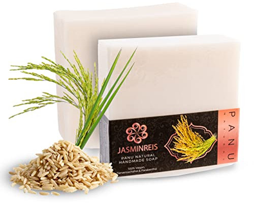 Panu Natural Savon Riz au Jasmin - Savon de douche végétalien pour tous les types de peau - Savon naturel comme gel douche et shampooing solide - Pain de douche naturel comme gel douche solide